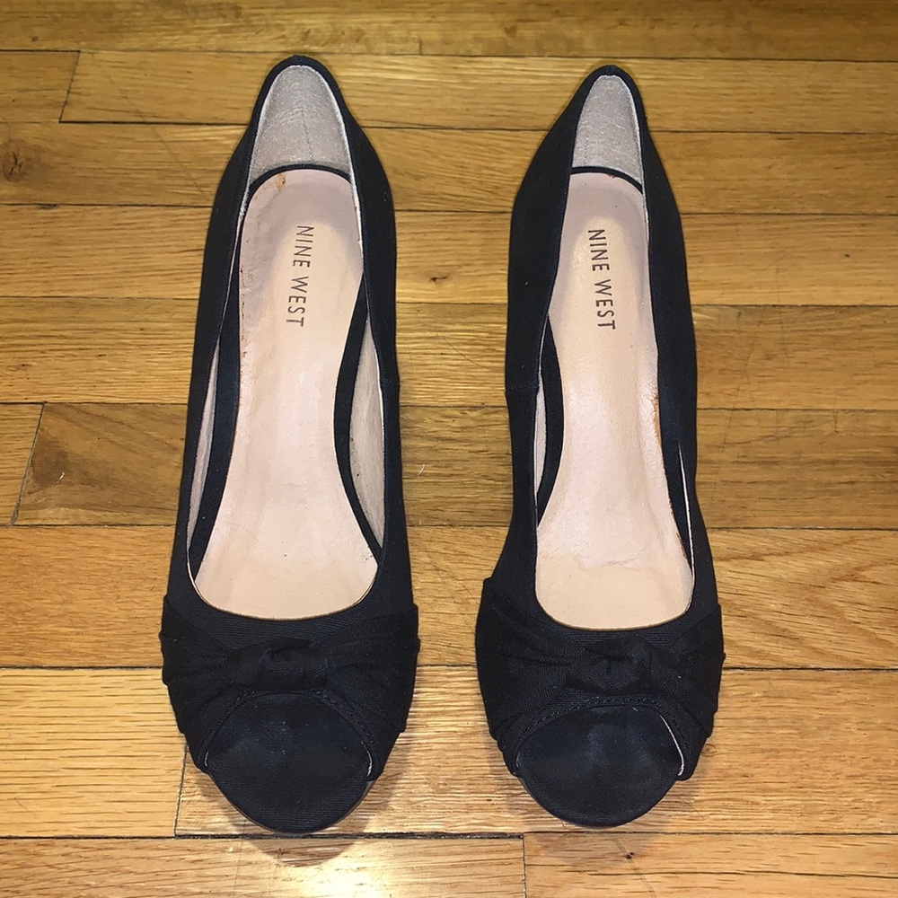 Nine West Black and Cork Open Tor Wedges Size 7